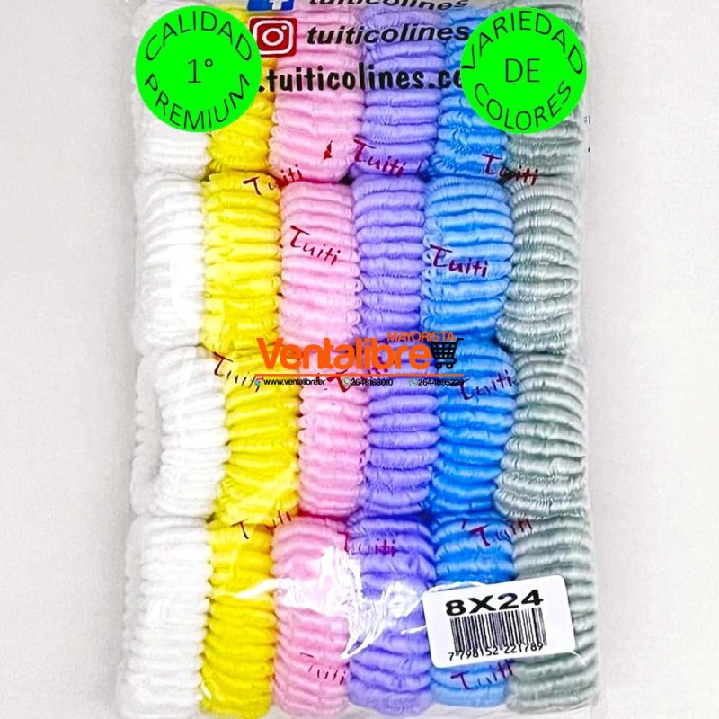 COLITAS GRANDES CON RULOS EN BOLSA X 24 UNI. VARIOS COLORES