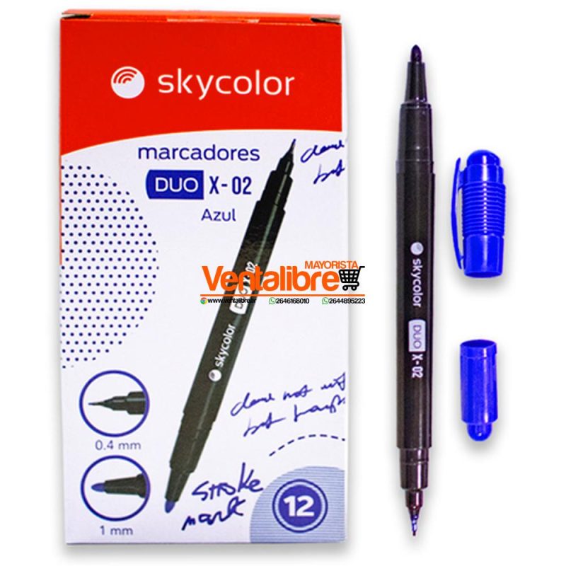 MARCADORES ESCOLARES DOBLE PUNTA PERMANENTE 0.4MM Y 1MM AZUL