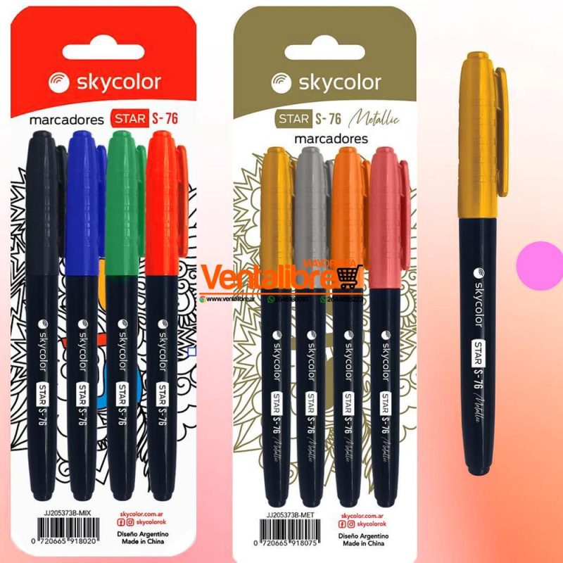 MARCADORES ESCOLARES PERMANENTE FINO PUNTA RED BLISTER X 4 METALIZADOS