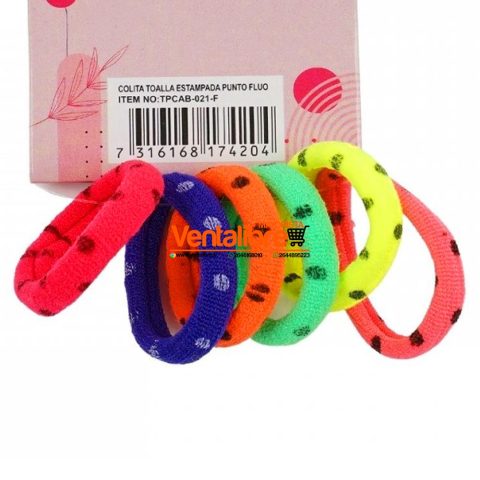COLITAS DE TOALLA ESTAMPADA PUNTO FLUO EXCELENTE AJUSTE X 6 UNI.