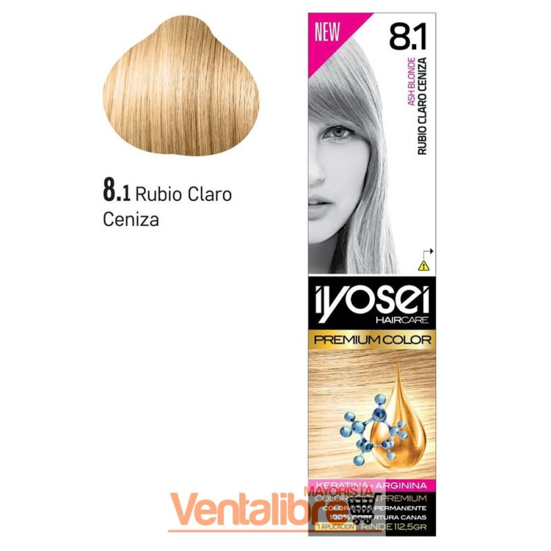 TINTURA IYOSEI PREMIUM TONO 8.1 RUBIO CLARO CENIZA 45 GRS.