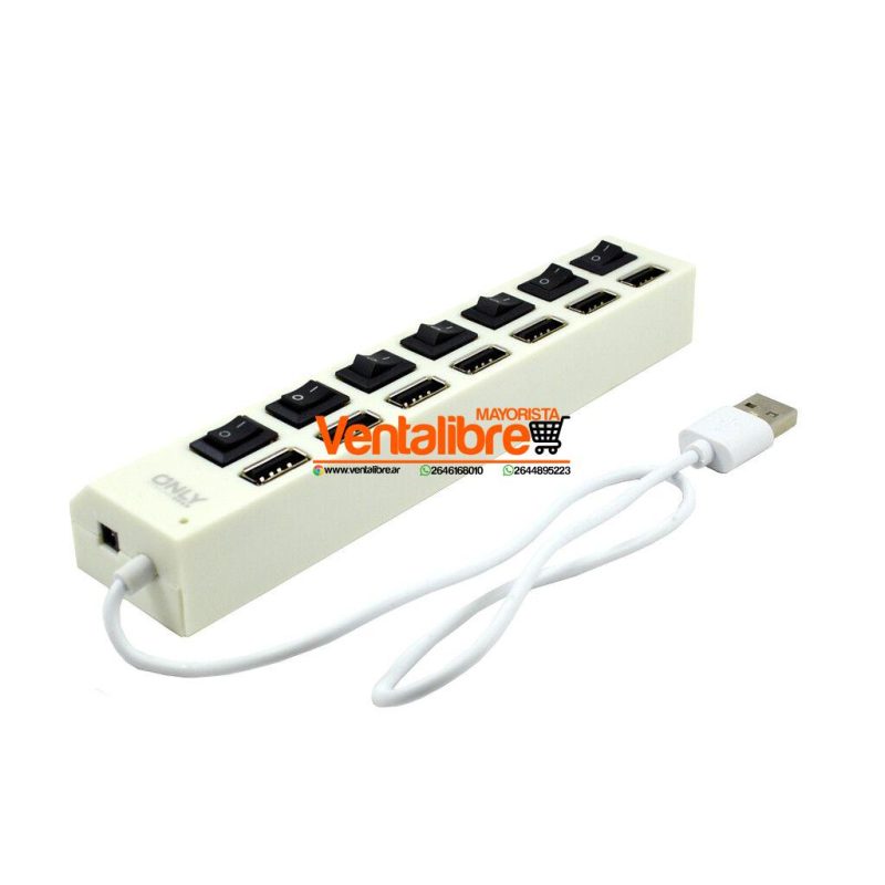 ADAPTADOR HUB USB 2.0 ON/OFF 7 PUERTOS BLANCO NEGRO - Imagen 4