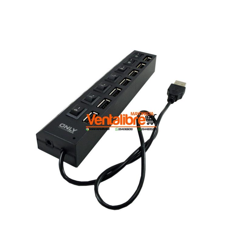 ADAPTADOR HUB USB 2.0 ON/OFF 7 PUERTOS BLANCO NEGRO - Imagen 3