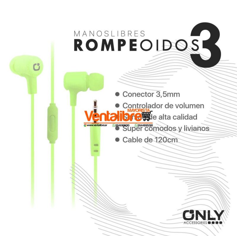 AURICULAR MANOS LIBRES ROMPEOIDOS3 5 COLORES - Imagen 2