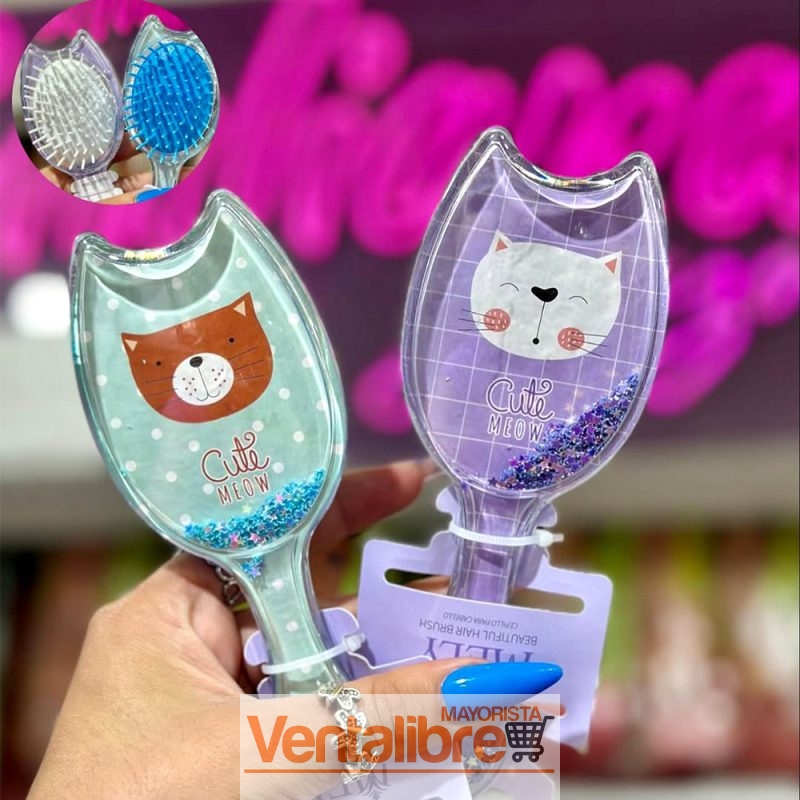 CEPILLO INFANTIL FORMA GATITO CON GLITTER COLORES SURTIDOS
