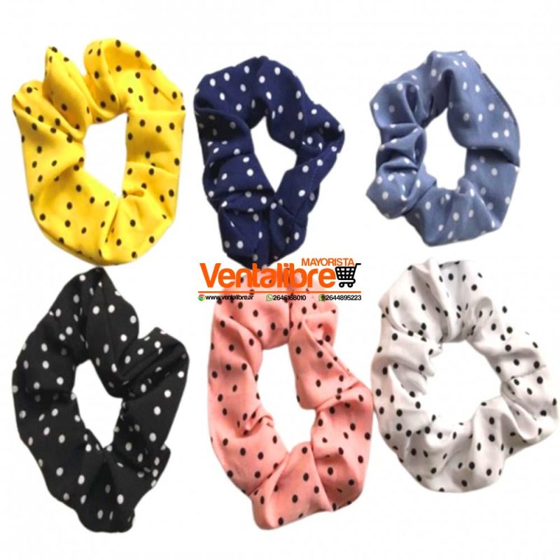COLETAS SCRUNCHIES ESTAMPADAS A LUNARES EXCELENTE AJUSTE