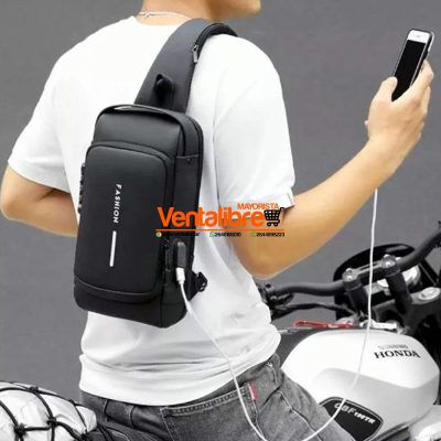 MORRAL BANDOLERA CRUZADA IMPERMEABLE ANTIRROBO CON USB