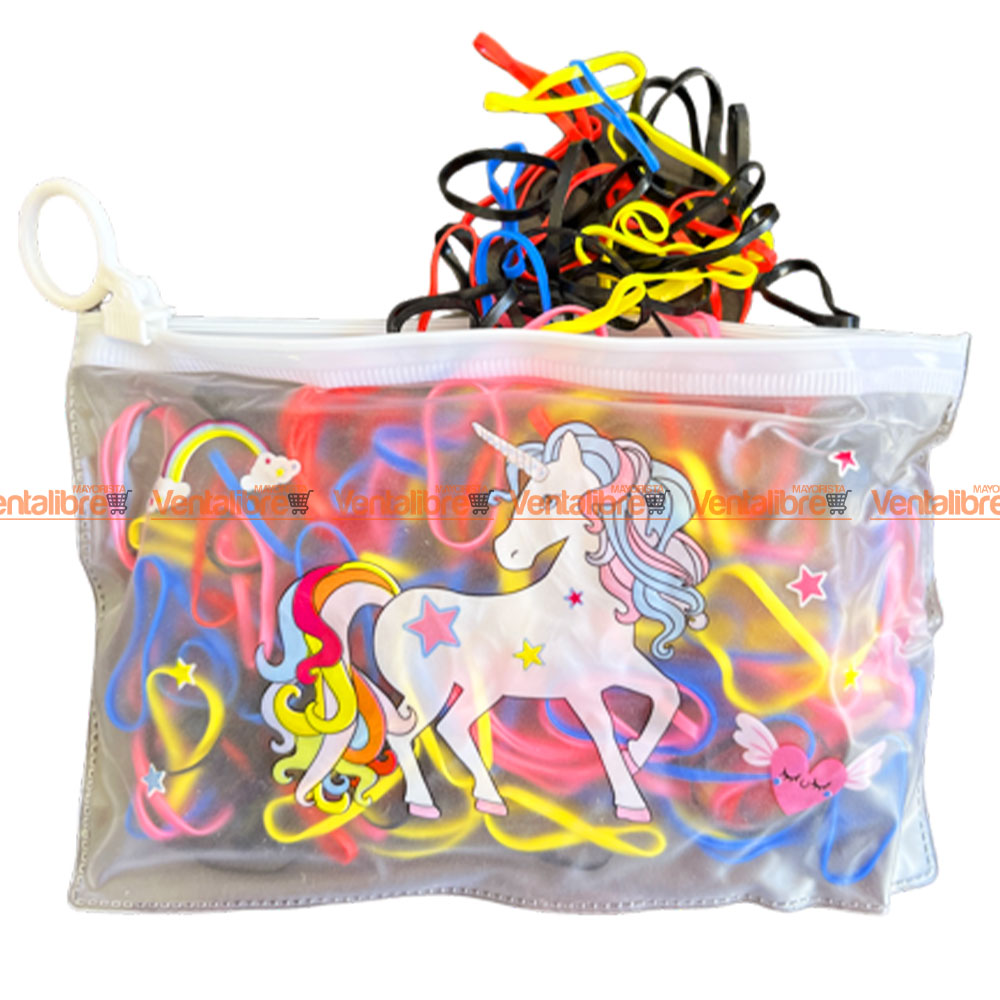 GOMITAS PARA EL PELO EN BOLSITA CON CIERRE COLORES SURTIDOS X 250 UNI.