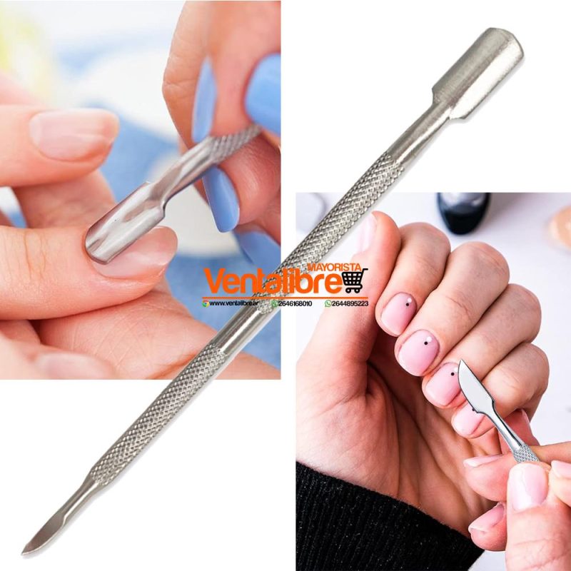 REPUJADOR ESCALPELO DE ACERO CON CURETA DE BLOCK PARA MANICURA PROFESIONAL