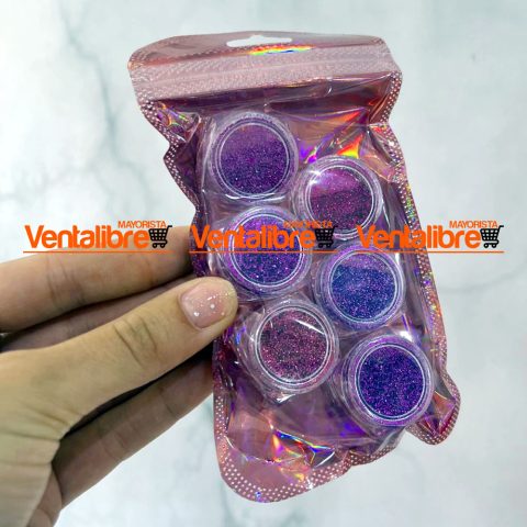 POLVO GLITTER PARA UÑAS X 6 PCS.
