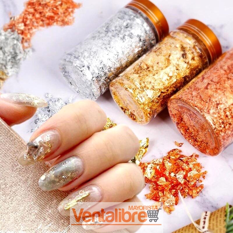 FRASCO GRANDE CON PAPEL ORO PARA UÑAS