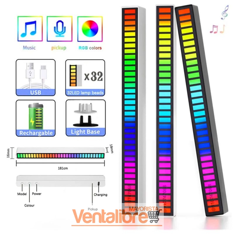 BARRA DE LUCES LED RGB RÍTMICAS ACTIVADAS POR VOZ