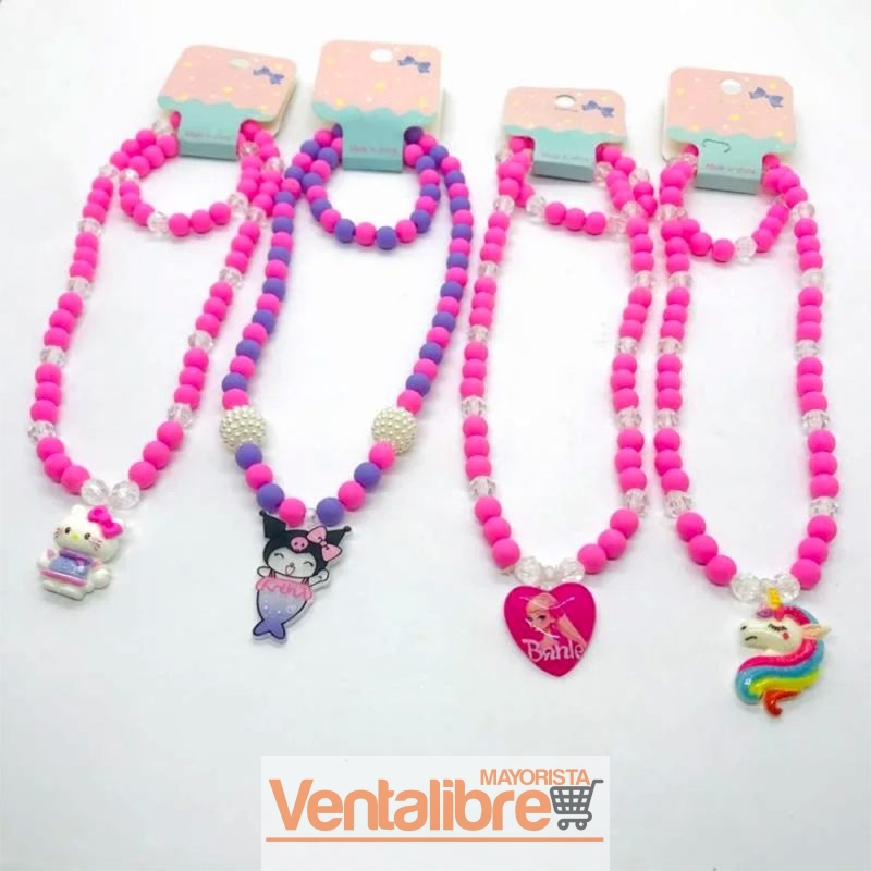 BLÍSTER DE COLLAR Y PULSERA PERLAS APLIQUES Y PERSONAJES - Imagen 2