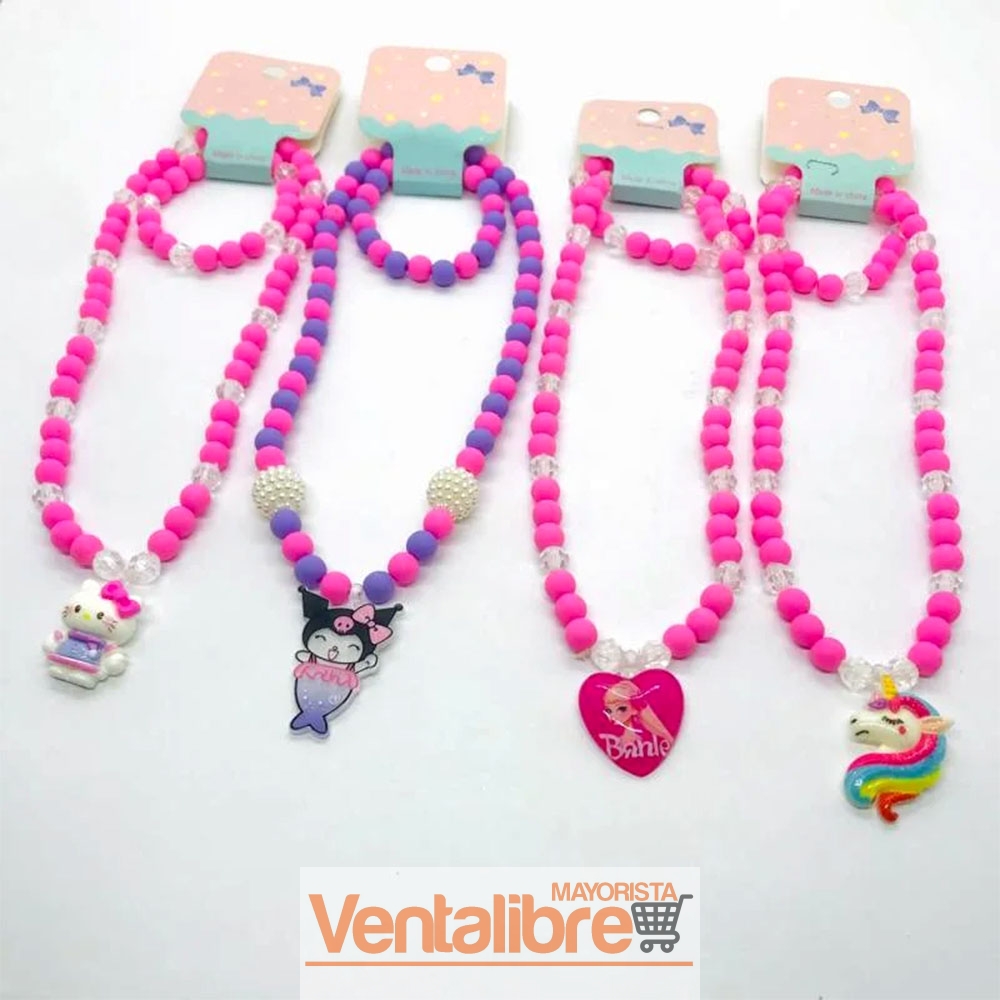 BLÍSTER DE COLLAR Y PULSERA PERLAS APLIQUES Y PERSONAJES - Imagen 2