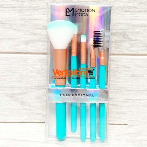 SET DE 5 PINCELES KABUKI EXCELENTE CALIDAD VARIOS COLORES X 5 UNI.