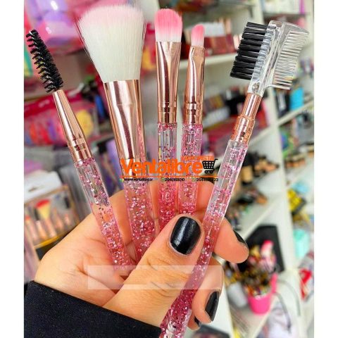 SET DE 5 PINCELES GLITTER EXCELENTE CALIDAD VARIOS COLORES X 5 UNI.