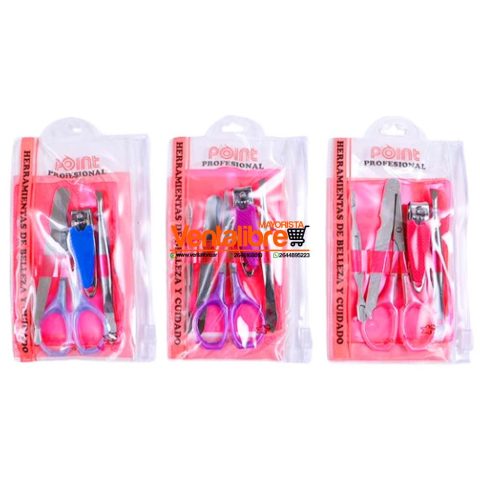 SET DE MANICURA 5 PCS DE ACERO VARIOS COLORES EXCELENTE CALIDAD