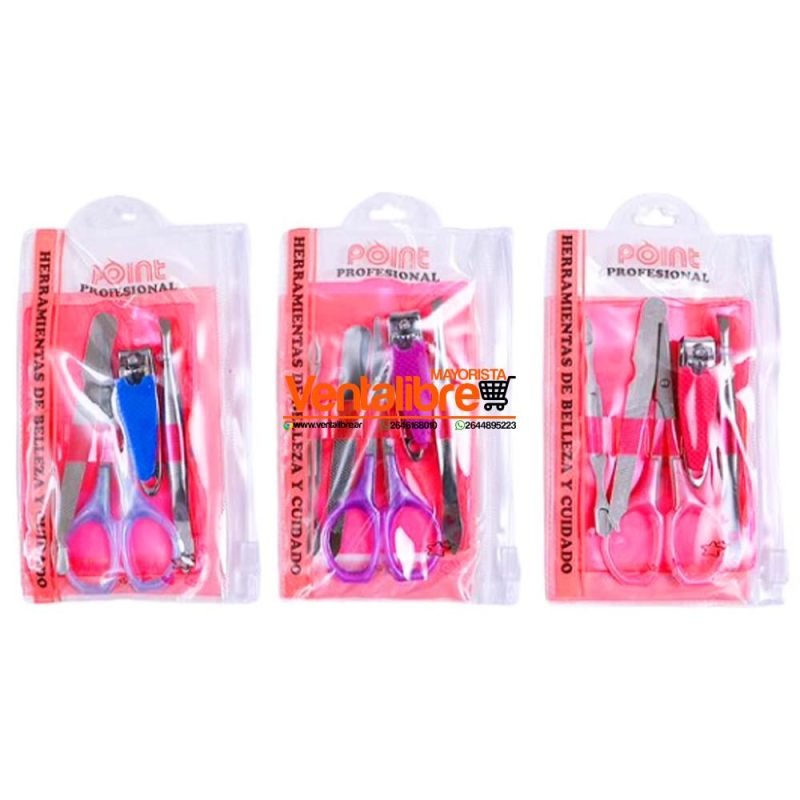 SET DE MANICURA 5 PCS DE ACERO VARIOS COLORES EXCELENTE CALIDAD