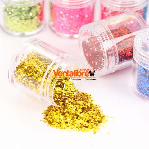 GLITTER EN FRASCO PARA DECORADO DE UÑAS VARIOS COLORES EXCELENTE CALIDAD
