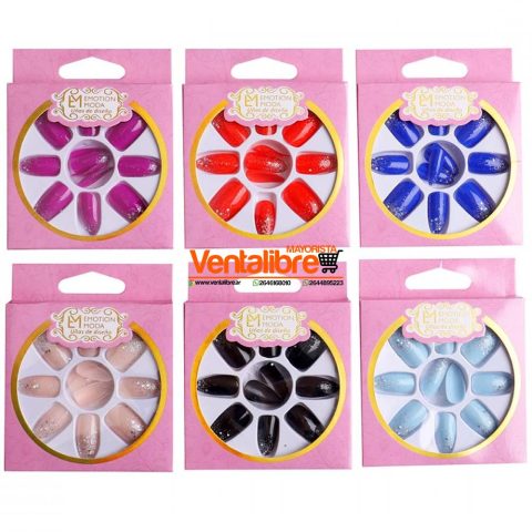 UÑAS POSTIZAS EMOTION VARIOS COLORES GLITTER EN CAJA