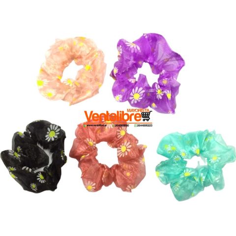 COLETAS SCRUNCHIES DE GASA MARGARITAS VARIOS COLORES