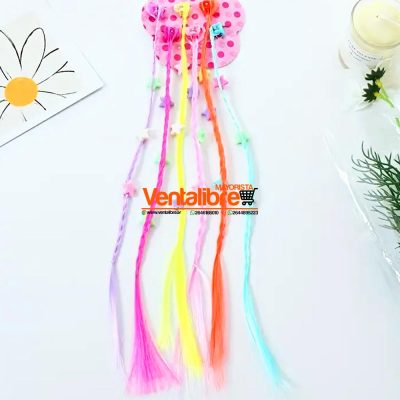 TRENZAS COLOR FLUO CON ESTRELLAS CON BROCHECITOS X 6 UNI.
