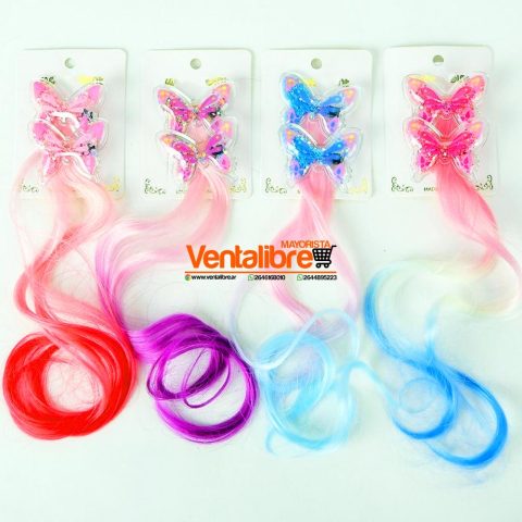 MECHAS DEGRADÉ MARIPOSAS PVC CON BROCHECITOS X 2 UNID.