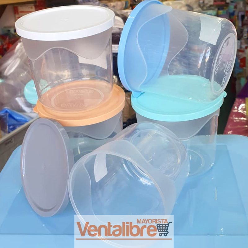 CONTENEDOR REDONDO MEDIANO CON TAPA 375 ML. CALIDAD PREMIUM