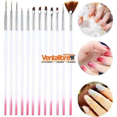 SET DE PINCELES PARA DECORAR UÑAS X 12 PIEZAS ALTA CALIDAD