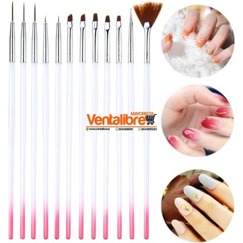 SET DE PINCELES PARA DECORAR UÑAS X 12 PIEZAS ALTA CALIDAD