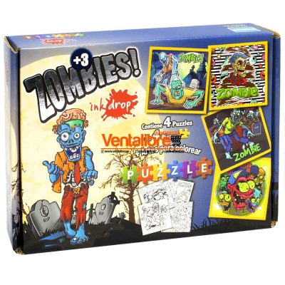 CAJA PUZZLE ZOMBIE X4PZS + DIBUJOS PARA COLOREAR