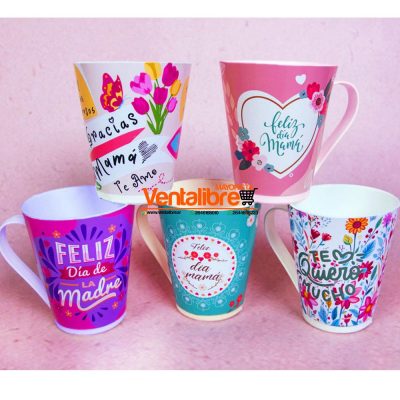 TAZA PLÁSTICA CÓNICA ESTAMPADA 400 CC. VARIOS ESTAMPADOS PARA MAMÁ