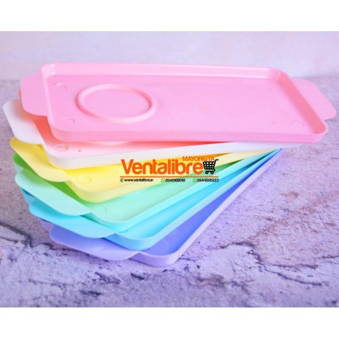BANDEJA RECTANGULAR CHICA CON POSA TAZA 28 CM. X 13 CM. VARIOS COLORES