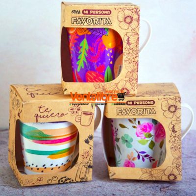 TAZA CÓNICA ESTAMPADA EN CAJA DE REGALO VARIOS ESTAMPADOS