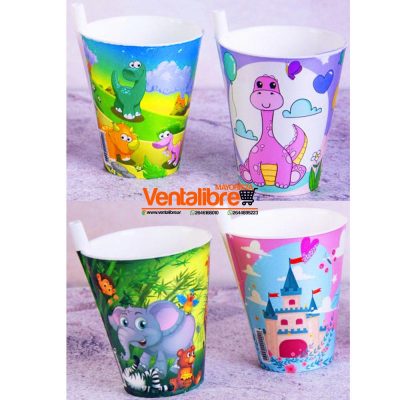 VASO CON BOMBILLA INFANTIL 300 CC. VARIOS ESTAMPADOS