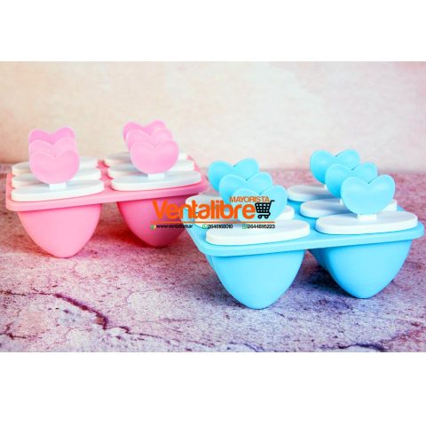 MOLDE PARA 6 HELADITOS CON PALETA CORAZON EXCELENTE CALIDAD