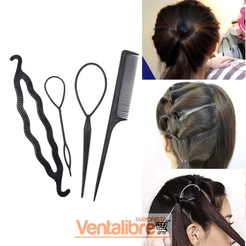 SET DE 4 PIEZAS DE ACCESORIOS PARA PEINADOS VARIOS COLORES
