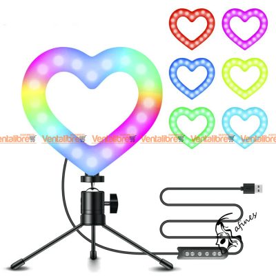 ARO DE LUZ LED DE 33″ CORAZÓN CON MINI TRÍPODE RGB+BLANCO+CALIDO