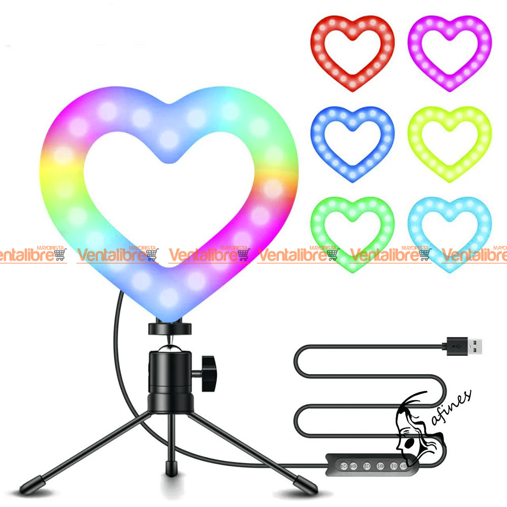 ARO DE LUZ LED DE 33″ CORAZÓN CON MINI TRÍPODE RGB+BLANCO+CALIDO