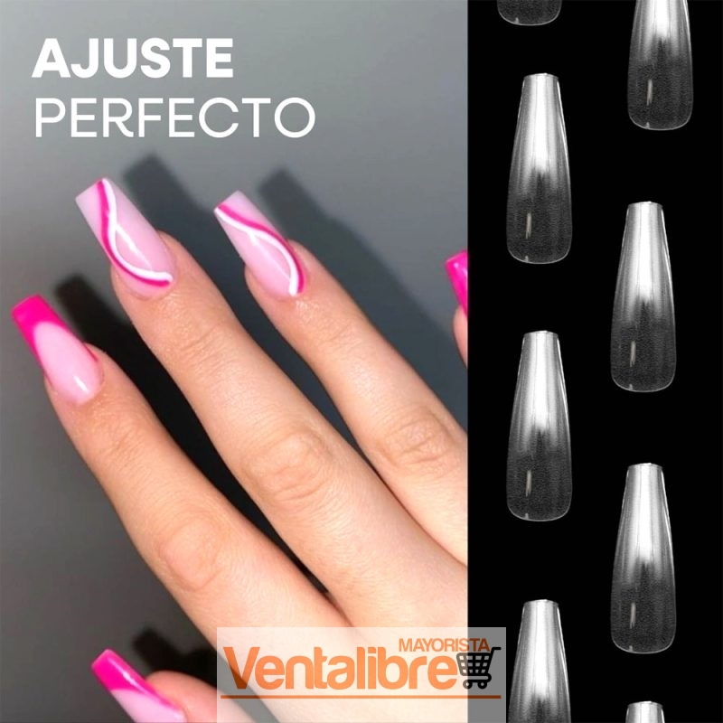UÑAS POSTIZAS COBERTURA TOTAL FORMA COFFIN X 500 PCS.