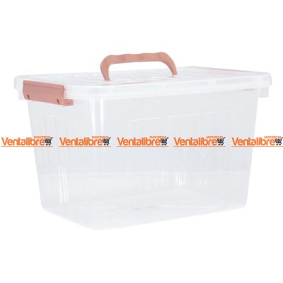 CAJA ORGANIZADORA TRANSPARENTE X 12 LTS. APILABLE CON TRABAS Y MANIJAS