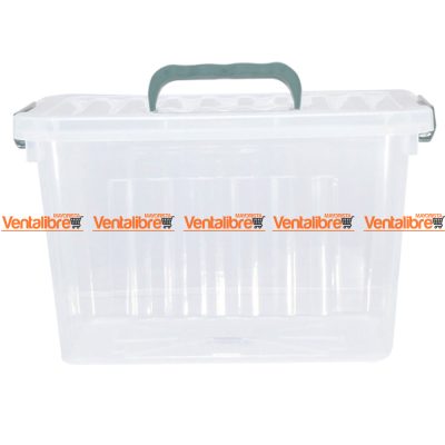 CAJA ORGANIZADORA TRANSPARENTE X 24 LTS. APILABLE CON TRABAS Y MANIJAS