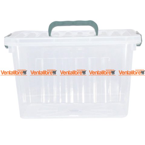 CAJA ORGANIZADORA TRANSPARENTE X 24 LTS. APILABLE CON TRABAS Y MANIJAS