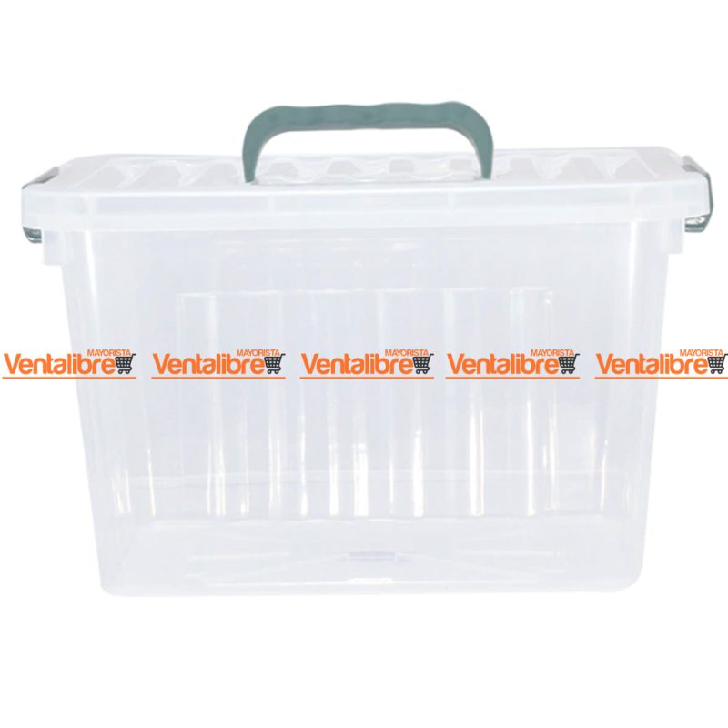 CAJA ORGANIZADORA TRANSPARENTE X 24 LTS. APILABLE CON TRABAS Y MANIJAS