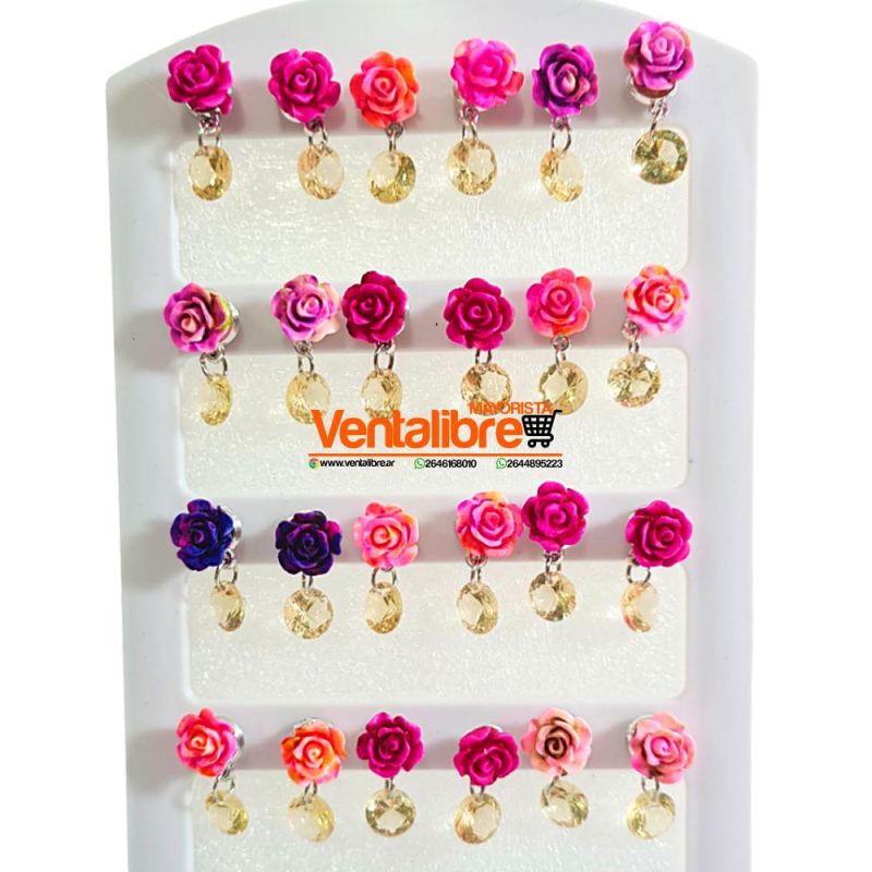 AROS CON DISEÑOS DE FLOR PINTADA CRISTAL EXCELENTE CALIDAD