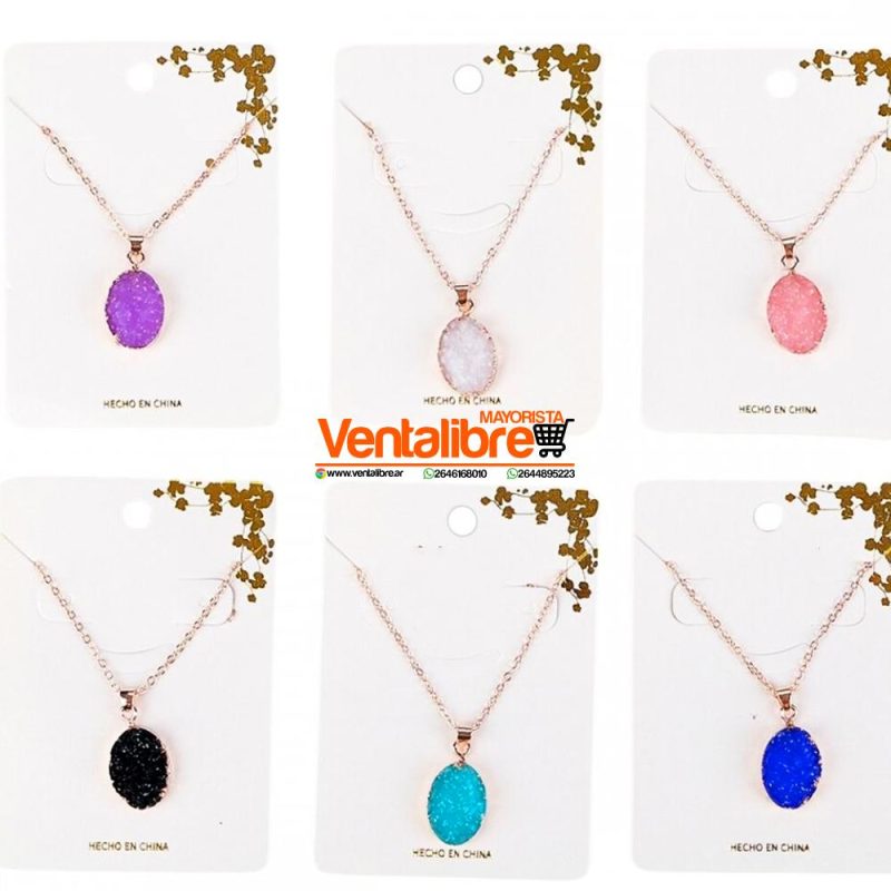 COLLAR DE PIEDRA BORDE OVAL DORADO EXCELENTE CALIDAD