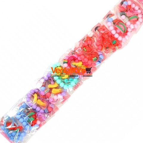 SET PULSERA MÁS ANILLO INFANTIL CON PELOTITAS FRUTA