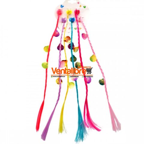 TRENZAS COLOR FLUO SIRENAS CON BROCHECITO POR 6 UNI.