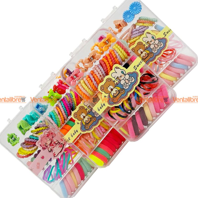 SET DE BROCHES Y GOMITAS PARA PELO EN CAJITA