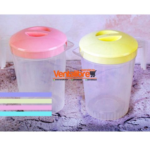 JARRA GRANDE TRANSPARENTE CON TAPA COLOR PASTEL 4 LITROS